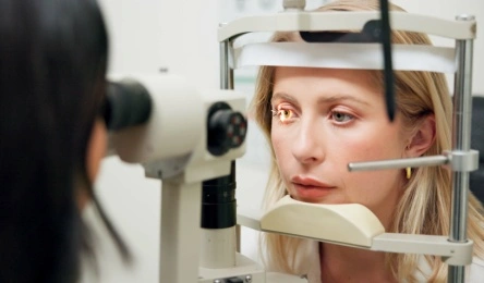 young woman eye exam