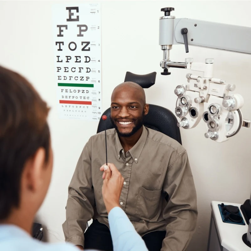 a patient during a vision test